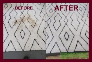 A before and after picture of the carpet cleaning process.